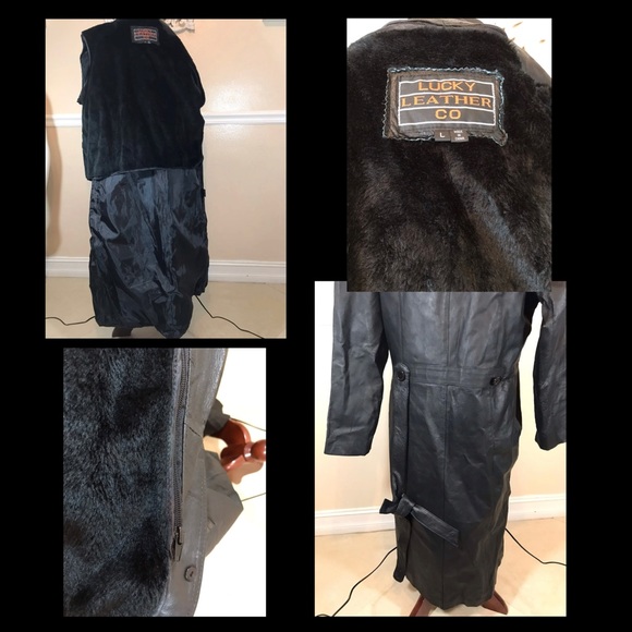 Leather Trench Coat Size Large runs small - Picture 3 of 3